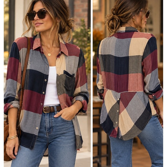 Lucky Brand Tops - Lucky Brand Button Down Shirt Plaid Modal Viscose Blend Casual Medium